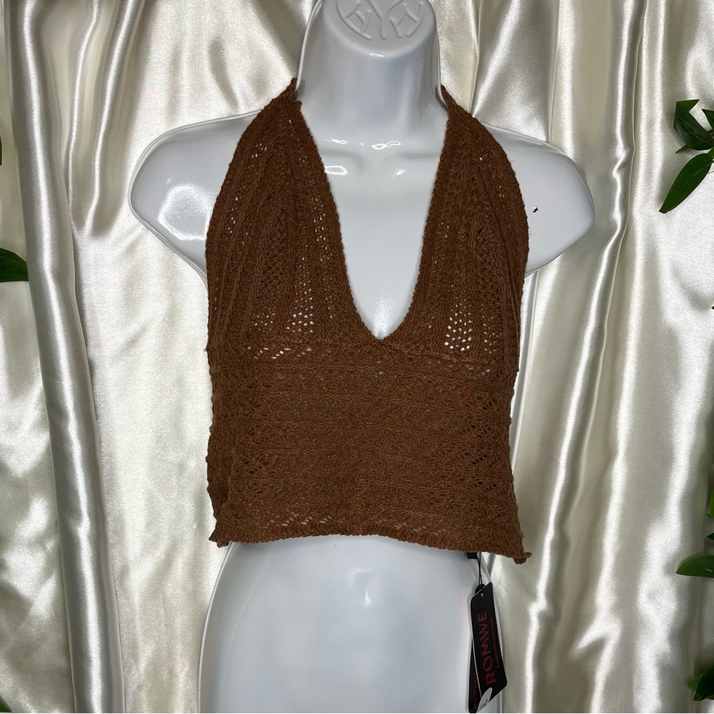 SHEIN Brown Crochet Halter Tank Top